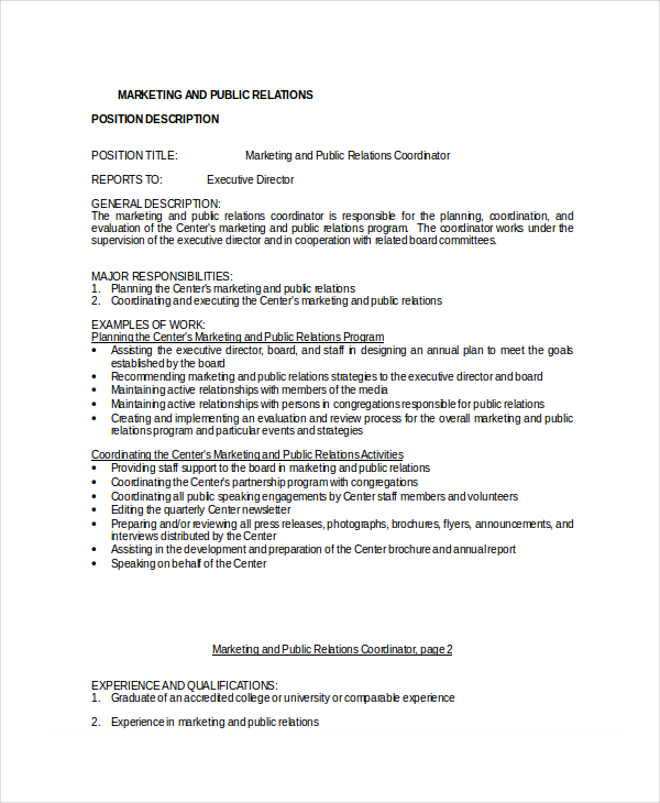 marketing and public relations job description