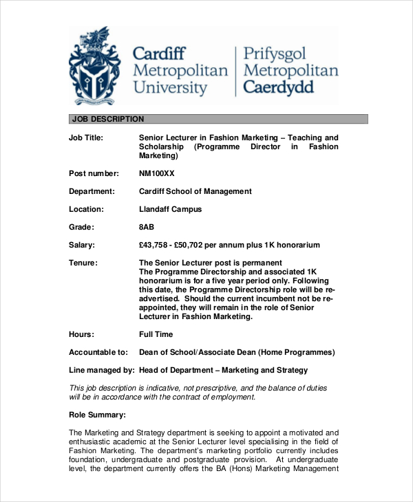 23+ Marketing Job Descriptions Free Sample, Example, Format