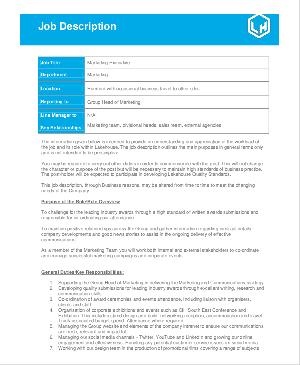 23+ Marketing Job Descriptions Free Sample, Example, Format