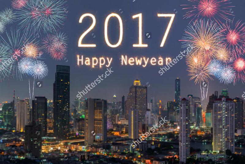 new year card with night cityscape