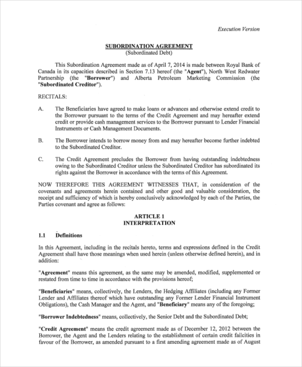 What Is A Subordination Agreement At Kathleen Phillips Blog