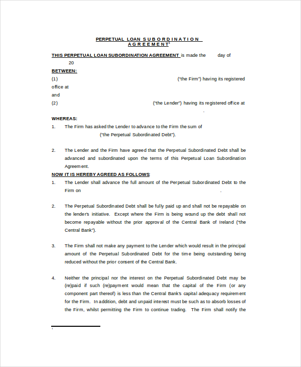 13+ Subordination Agreements Free Word, PDF Format