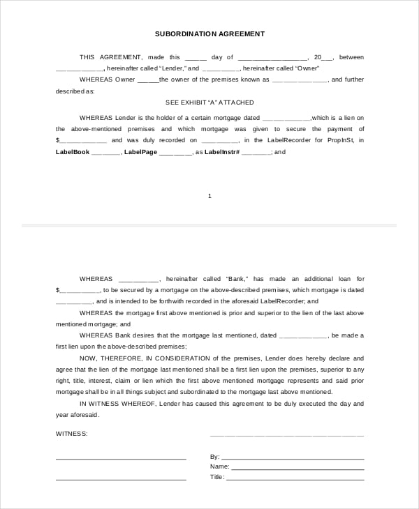 subordination agreement between lender and owner