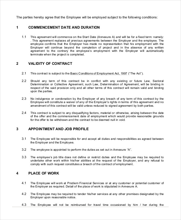 Employment Contract Template - 21+ Sample Word, Apple ...