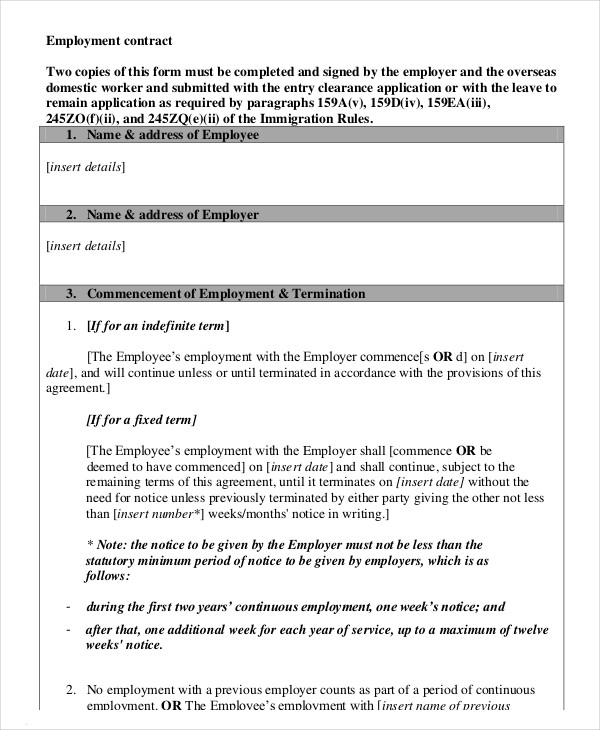 Employment Contract Template - 21+ Sample Word, Apple Pages, Google ...