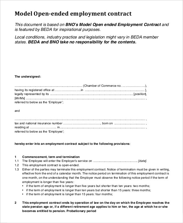 open ended employment contract