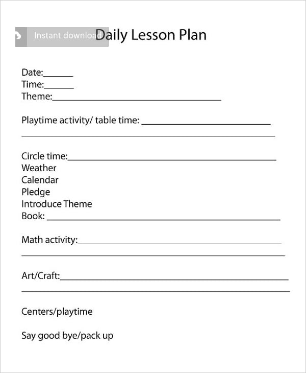 preschool lesson plan form