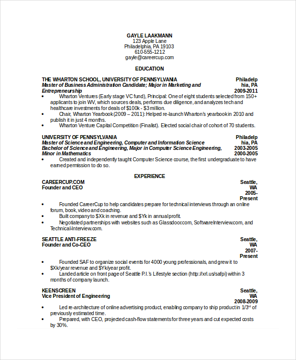 Computer Science Resume Example - 9+ Free Word, PDF ...