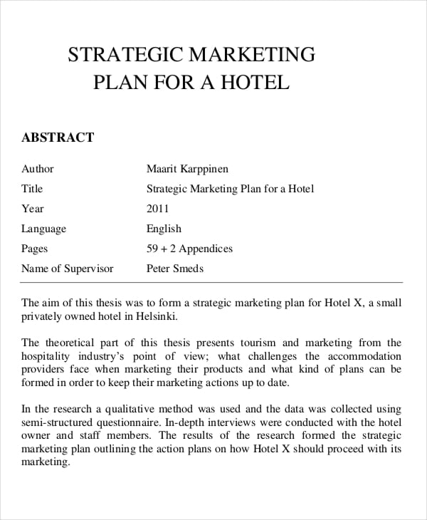 strategic marketing plan for a hotel