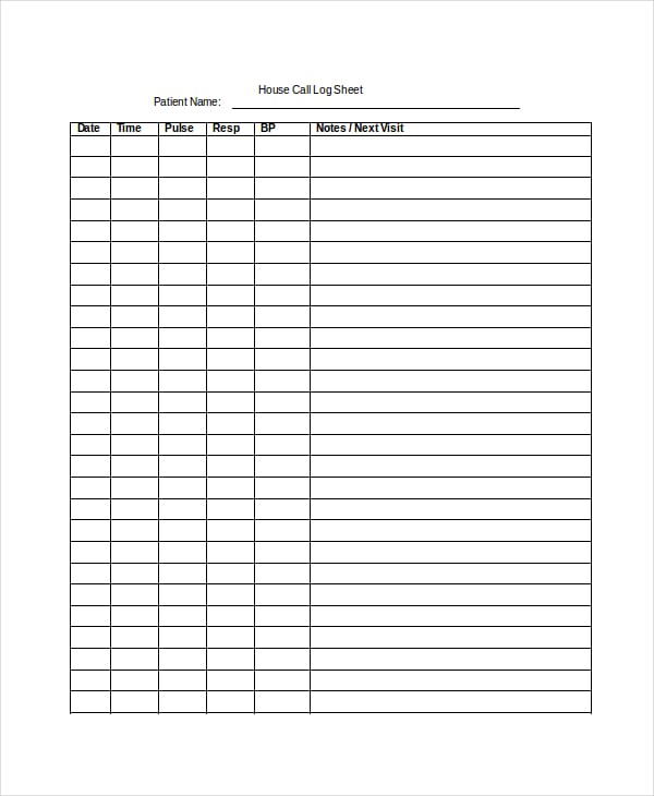 download house call log sheet