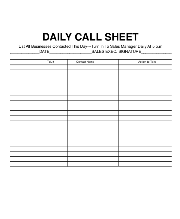 Call Log Sheet Template 11 Free Word PDF Excel Documents Download