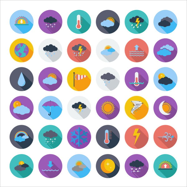 weather color flat icons set