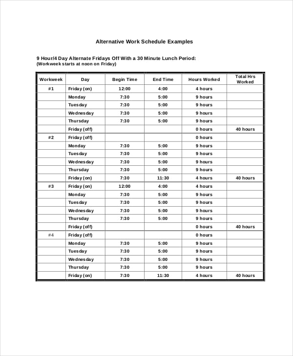 daily work schedule template in pdf