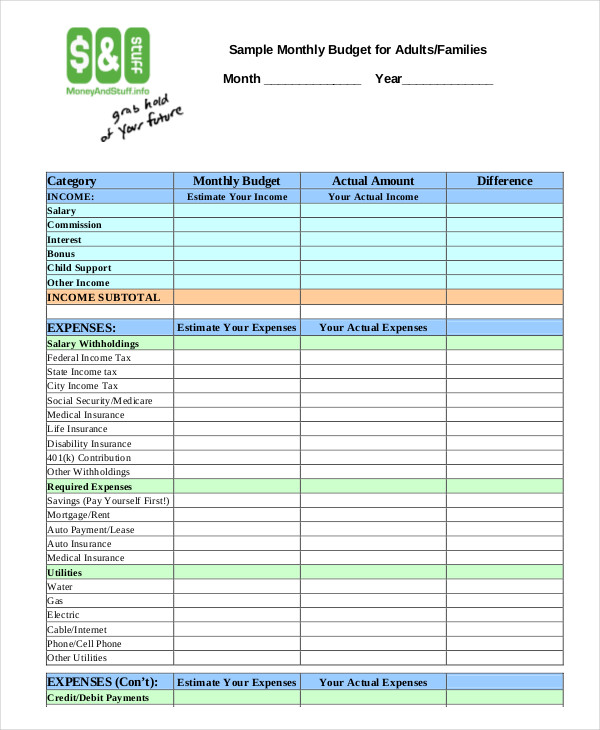 household budget templates for excel free