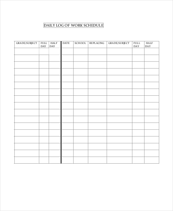 daily log of work schedule template in pdf