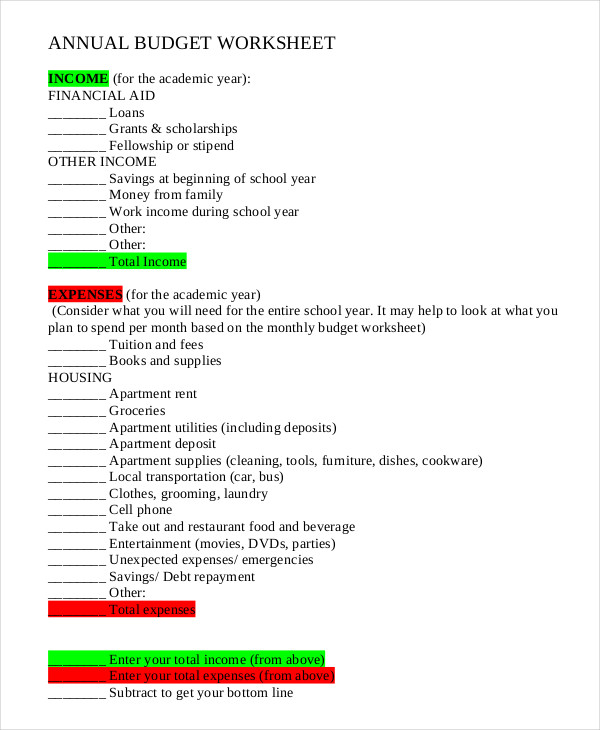 family annual budget template download