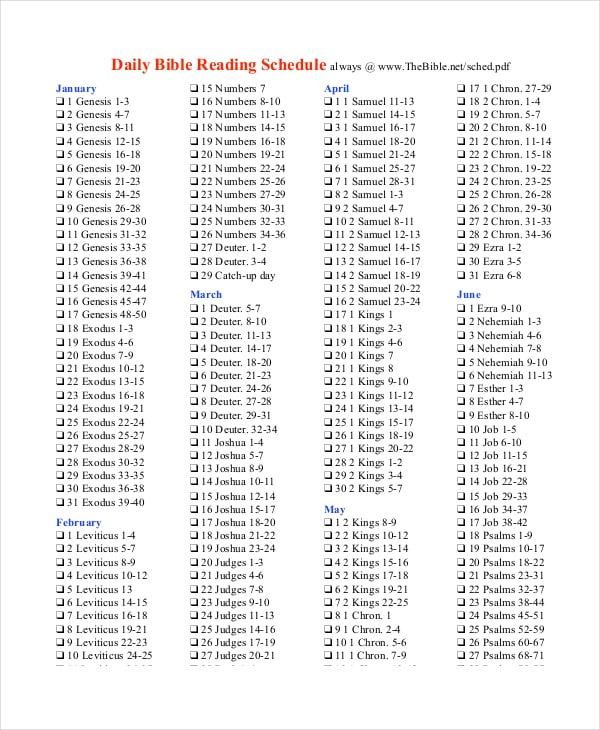 daily bible reading schedule template