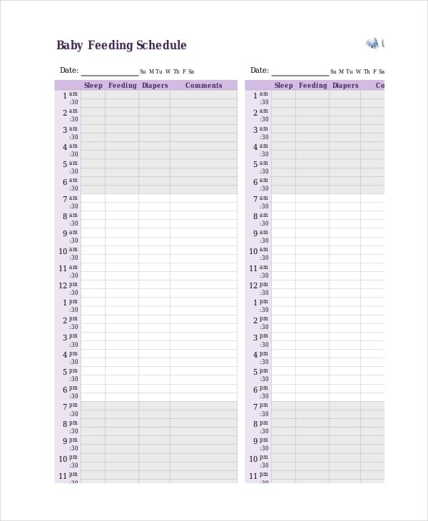 Baby Feeding Schedule 9+ Free Word, PDF, PSD Documents