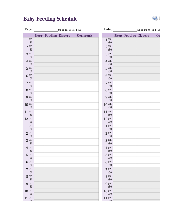 free download baby feeding schedule template