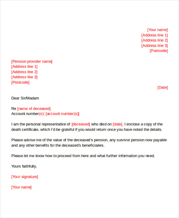 death notice letter template