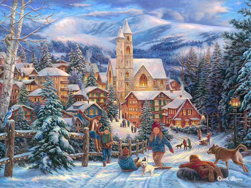 christmas village painting