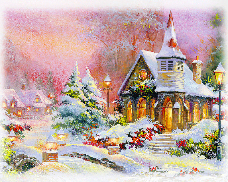 christmas church surreal painting