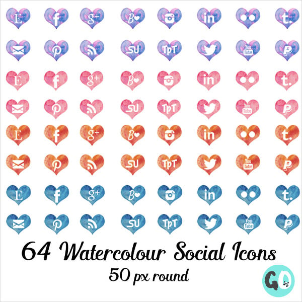 watercolor social media heart icon
