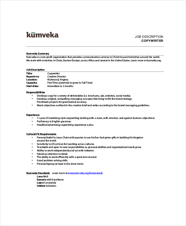 10+ Copywriter Job Description Templates PDF, DOC