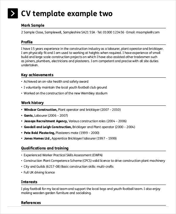 sample resume for construction worker