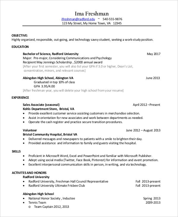 11  Sample College Resume Templates PSD PDF DOC