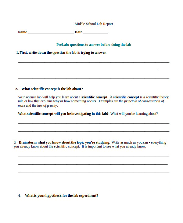free middle school lab report template