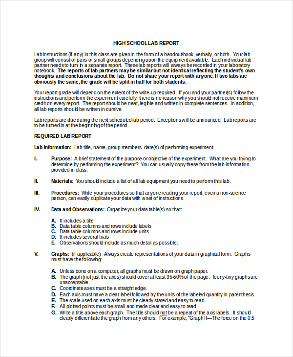 high school lab report template example