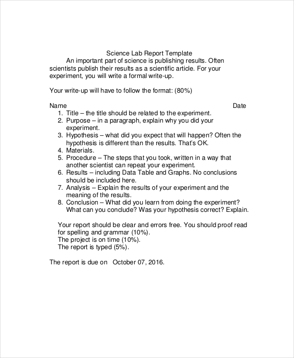 formal science lab report template