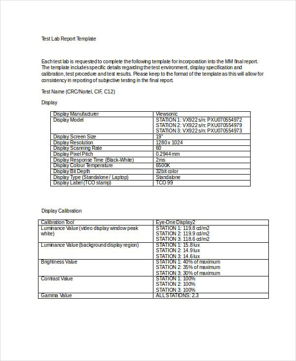 test lab report template in word