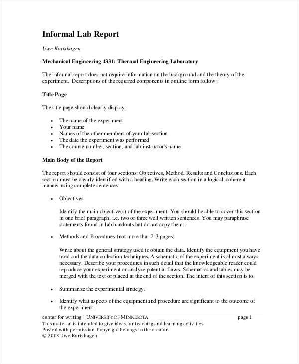 lab report example college
