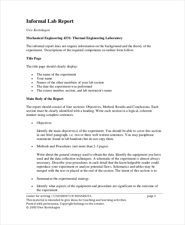 Lab Report Format Example