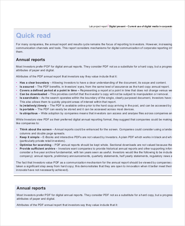 Project Lab Report Sample 13+ Lab Report Templates - Free PDF, MS Word, Apple Pages, Google Docs ...