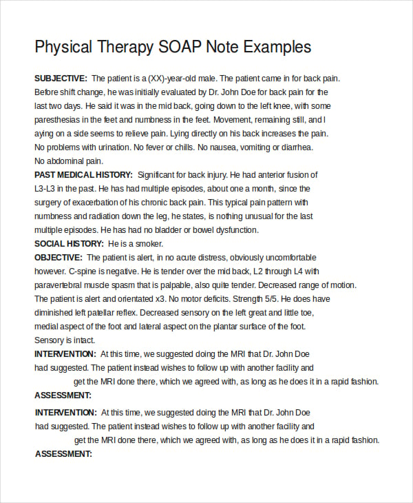 physical therapy soap note template