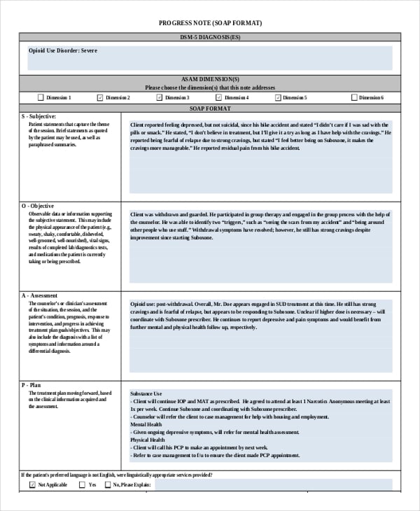 clinical progress note template