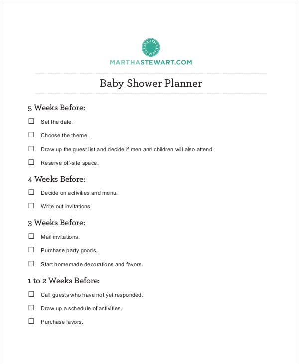 baby shower planner template in pdf