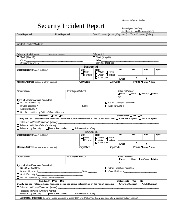 security incident report template in pdf