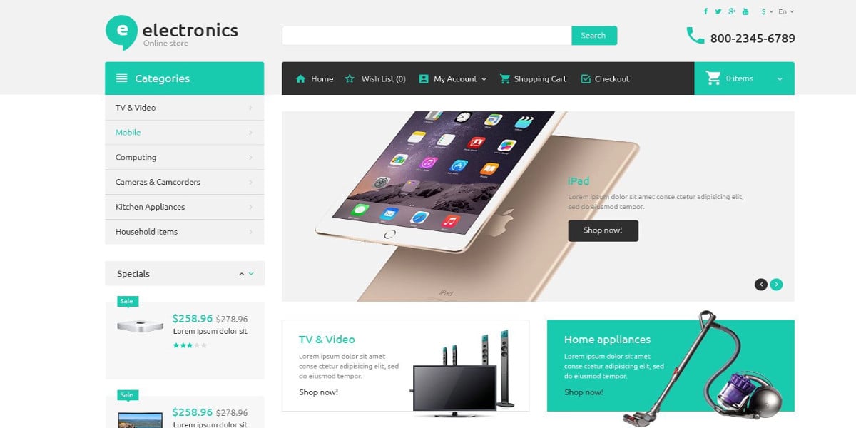 electronic store opencart template