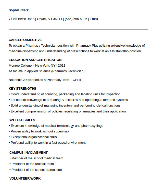 10+ Pharmacy Technician Resume Templates PDF, DOC