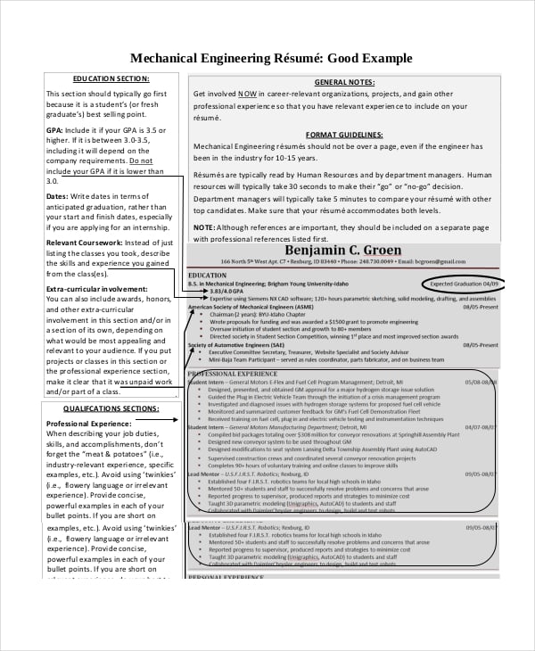 mechanical engineering resume format in pdf