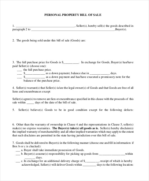 Printable Blank Bill of Sale Template - 11+ Free Word, PDF Documents ...