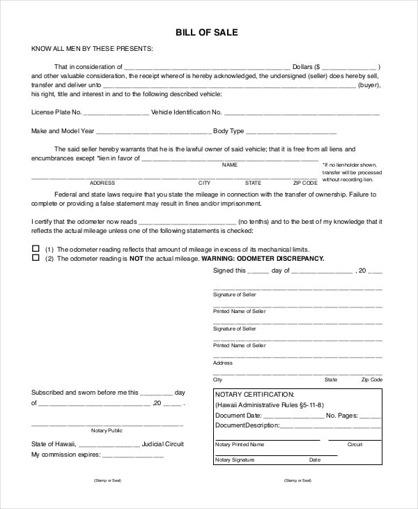 notarized bill of sale for mobile home