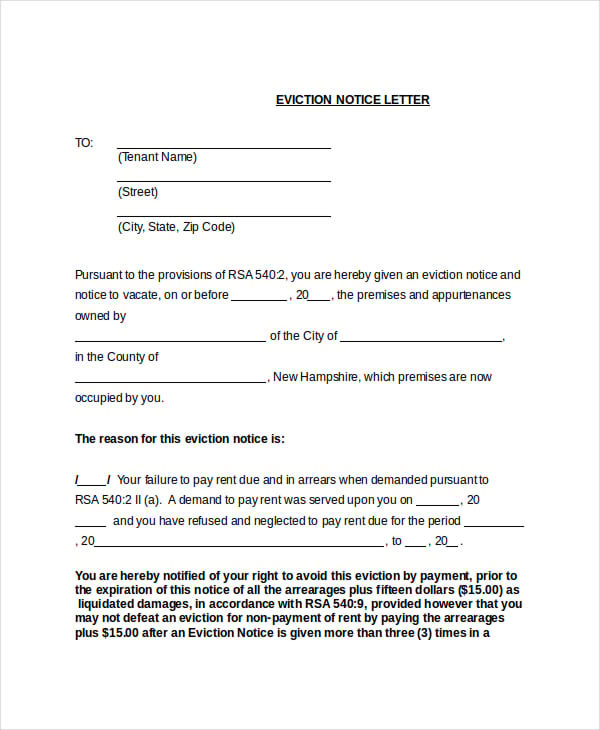 eviction notice letter