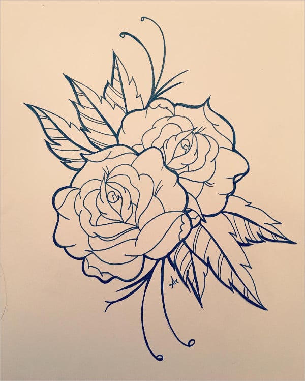tatoo style rose drawing