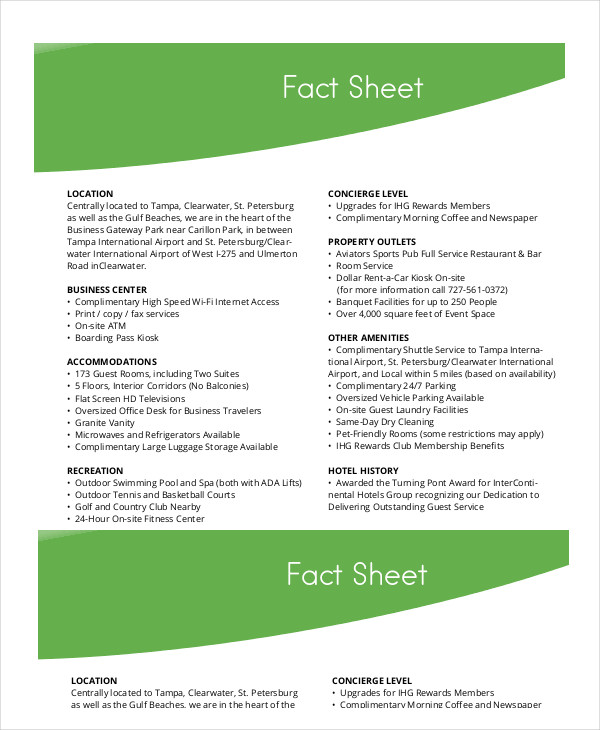 Fact Sheet Template Free Database