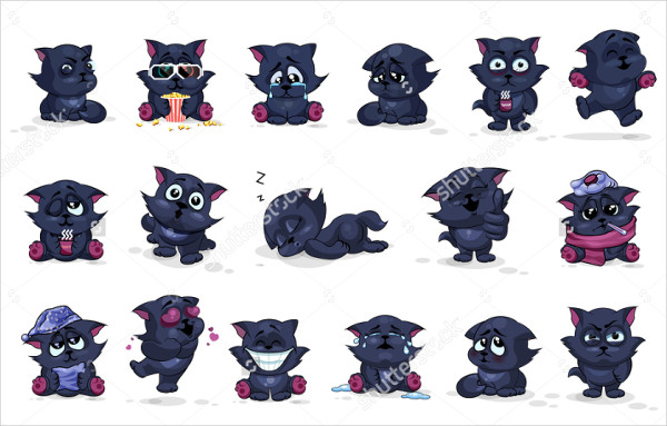 Cute cat emoji emoticon icon set vector - UpLabs